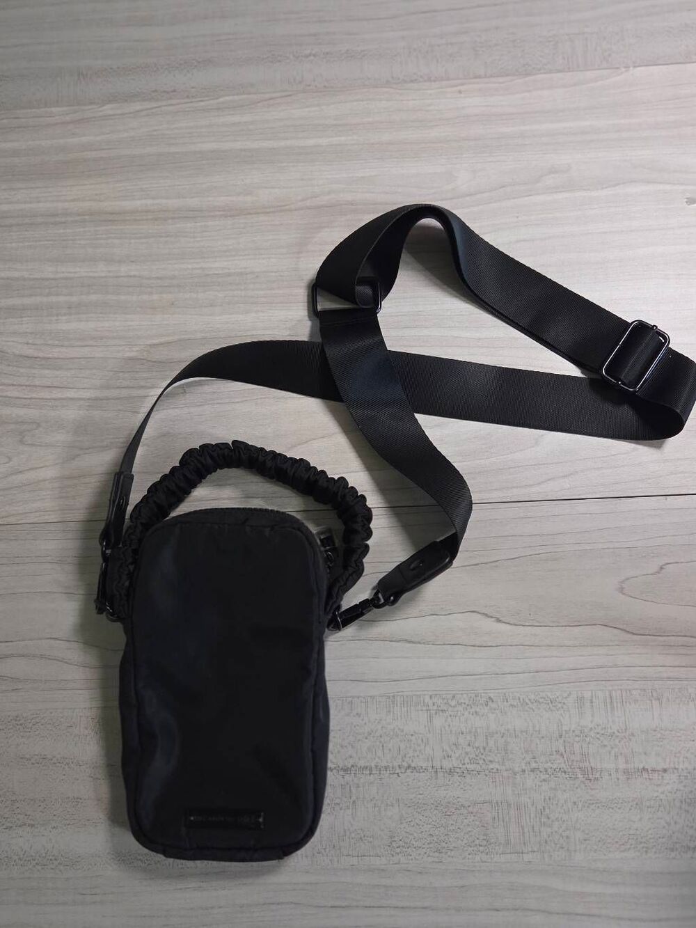 Madden Girl Black Nylon Phone Crossbody Bag Purse | Ruched Scrunchie Handle